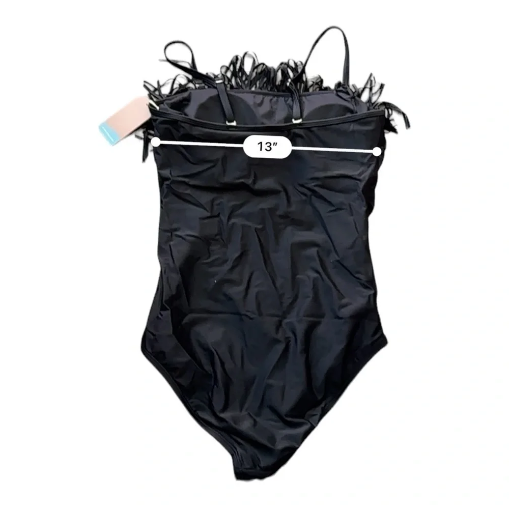Smismivo Swimsuit Solid Black Fringe Women’s Size Medium Removable Straps NWT